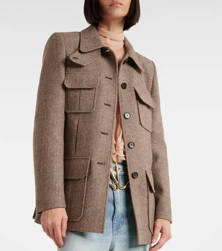Chloé Herringbone leather-trimmed wool jacket 7