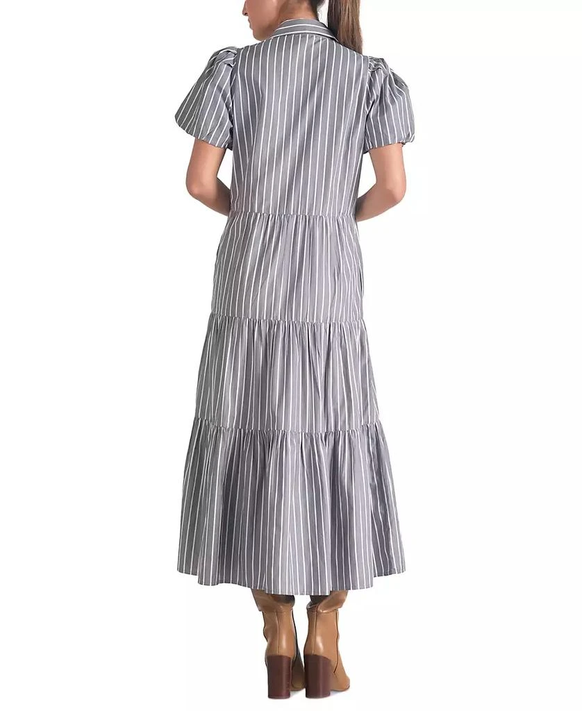 Elan Women's Poplin Striped Button-Front Puff-Sleeve Dress 2