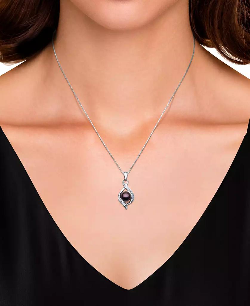Belle de Mer Dyed Black Peacock Cultured Freshwater Pearl (6-7mm) & Lab Created White Sapphire (1/6 ct. t.w.) Pendant 18" Necklace in Sterling Silver (Also in Blush Pink)