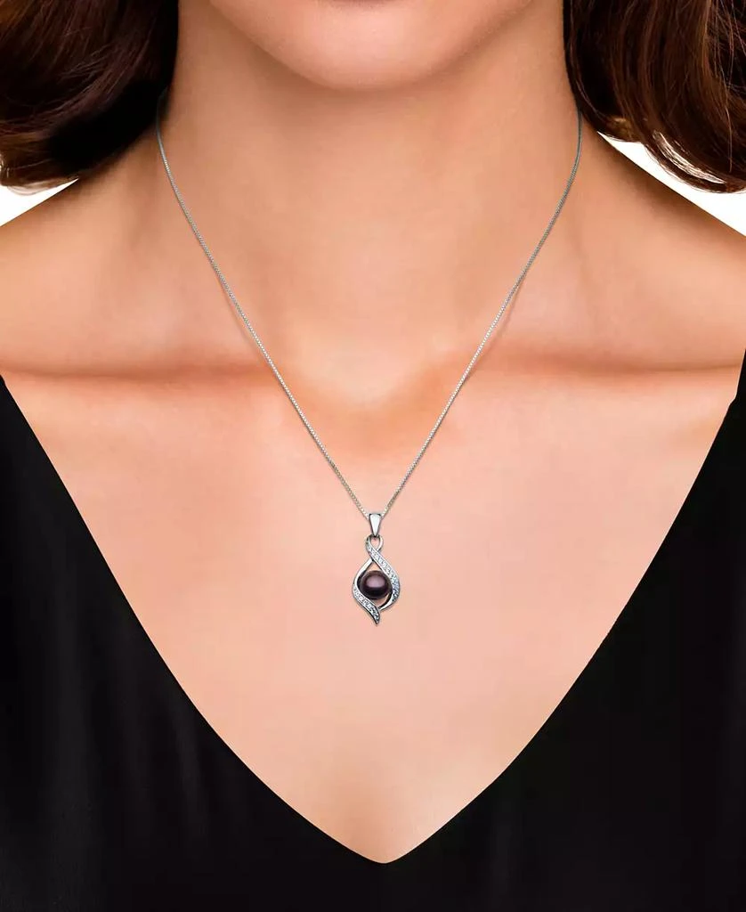 Belle de Mer Dyed Black Peacock Cultured Freshwater Pearl (6-7mm) & Lab Created White Sapphire (1/6 ct. t.w.) Pendant 18" Necklace in Sterling Silver (Also in Blush Pink) 2