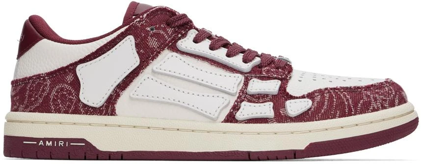 AMIRI White & Burgundy Bandana Denim Skel Top Low Sneakers 1