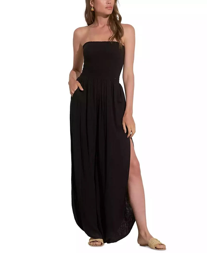 Elan Women's Cotton Strapless Split-Seam Jumpsuit 1