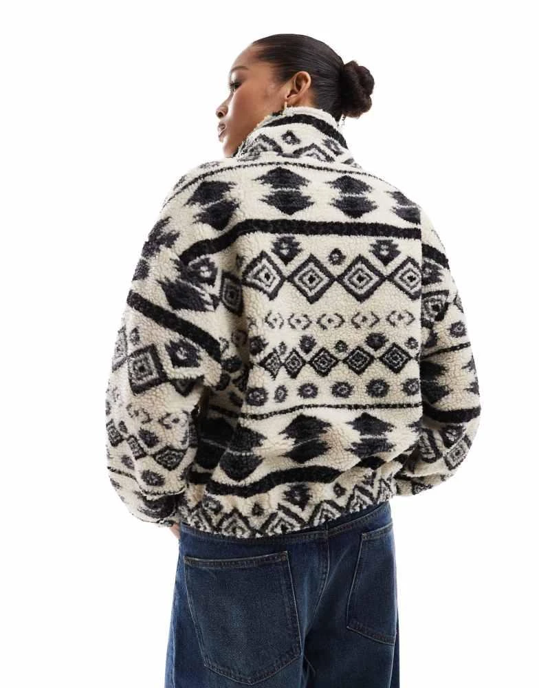 ONLY ONLY half zip fleece in off white and black 2