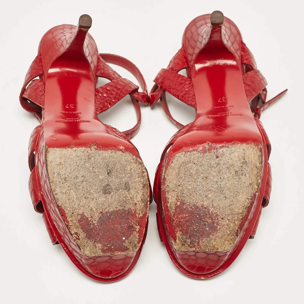 Yves Saint Laurent Saint Laurent Red Croc Embossed Leather Tribute Platform Sandals Size 37 6