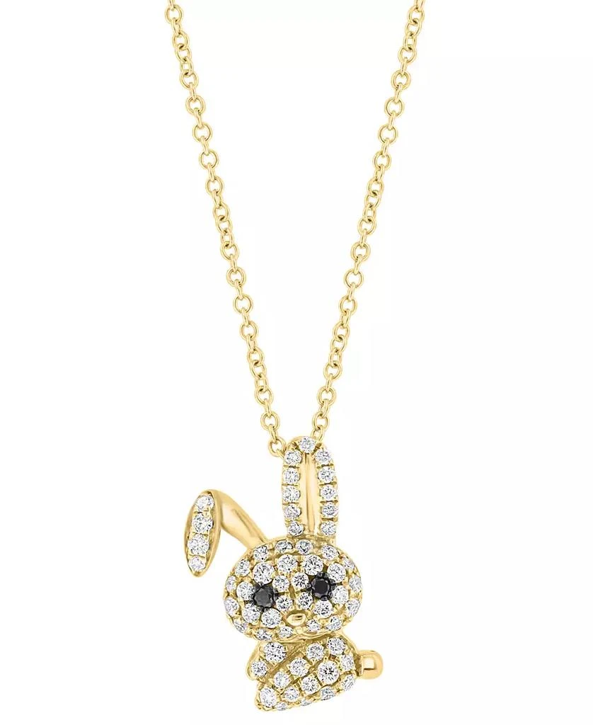 Effy EFFY® White Diamond (3/8 ct. t.w.) & Black Diamond Accent Bunny 18" Pendant in 14k Gold 1