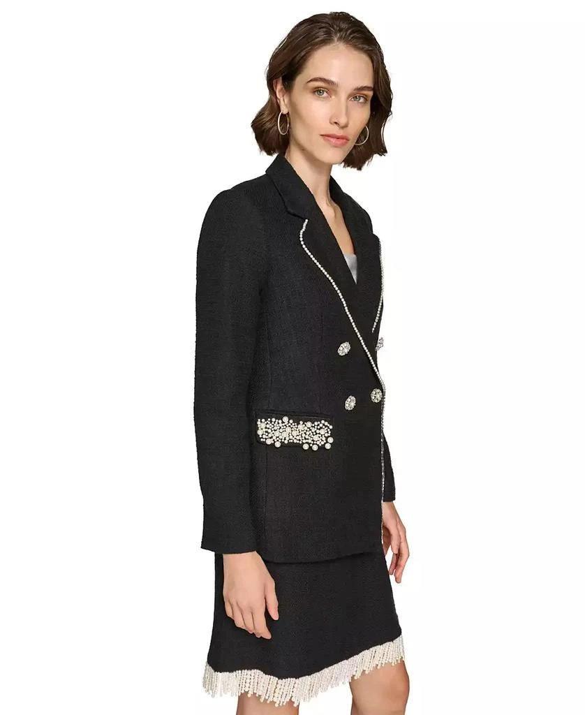 Karl Lagerfeld Paris Women's Pearl-Trim Tweed Blazer 3