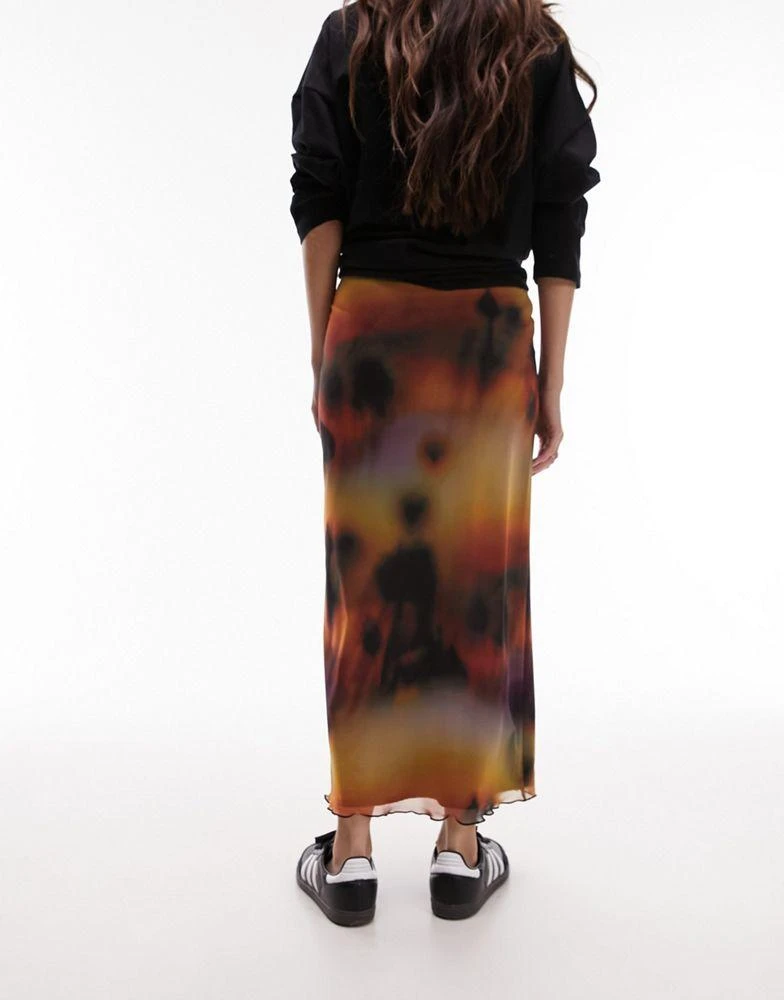 Topshop Topshop jersey mesh maxi skirt with tie waist detail in abstract tie-dye 3