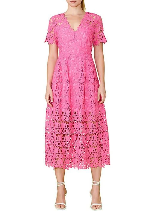 Endless Rose Rose All Over Lace Short Sleeves Midi Dress 1