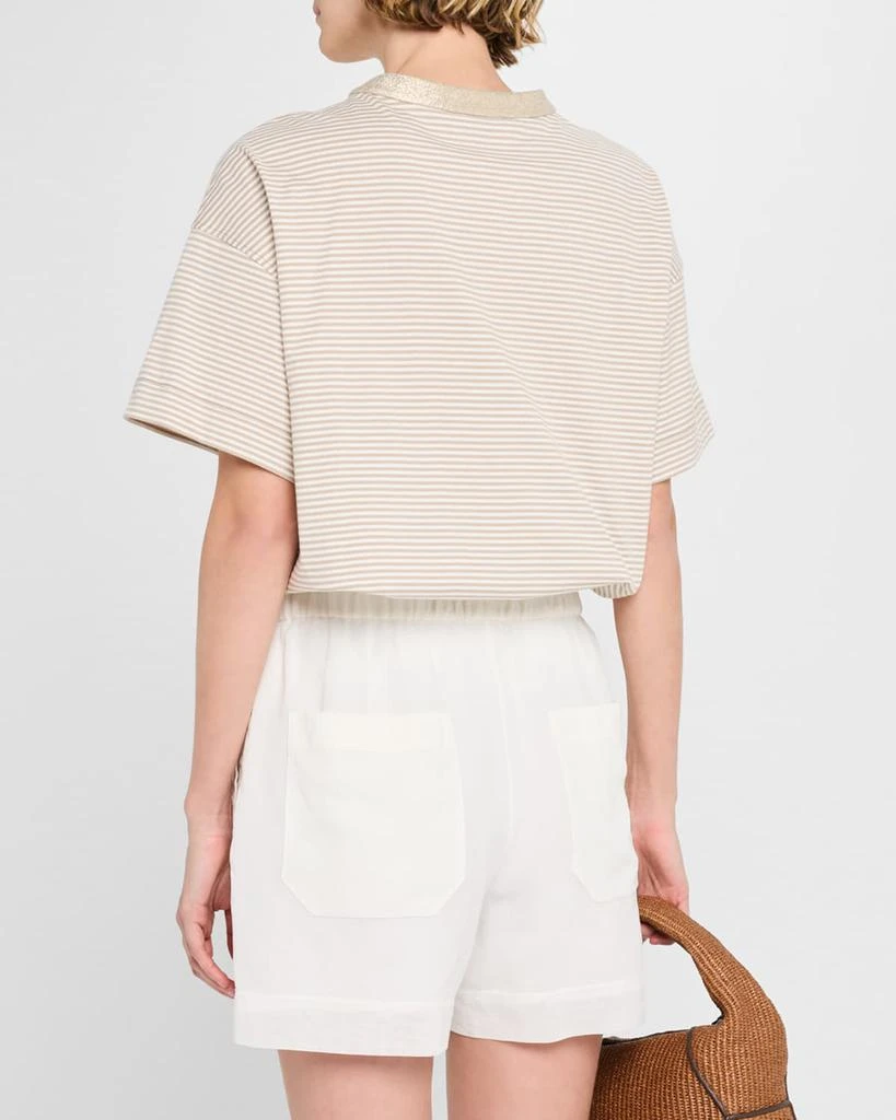 Brunello Cucinelli Metallic Monili-Collar Striped Jersey T-Shirt 3