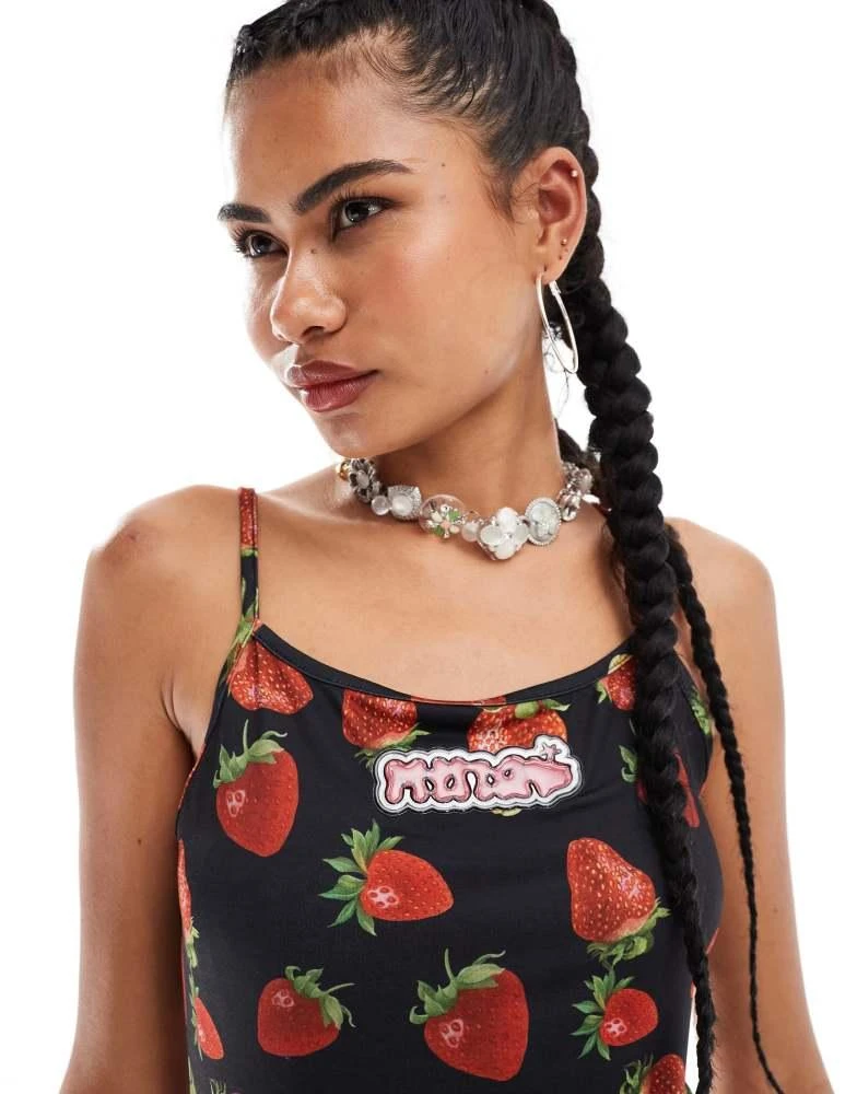 minga Minga London cami midi dress with strawberries print in black 2