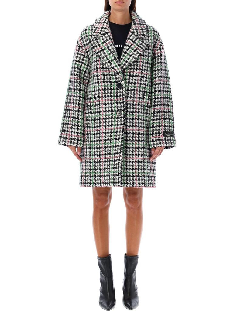 関税送料込MSGM Houndstooth Pattern Buttoned Coat MSGM MSGM Houndstooth-Pattern Long Sleeved Buttoned Coat