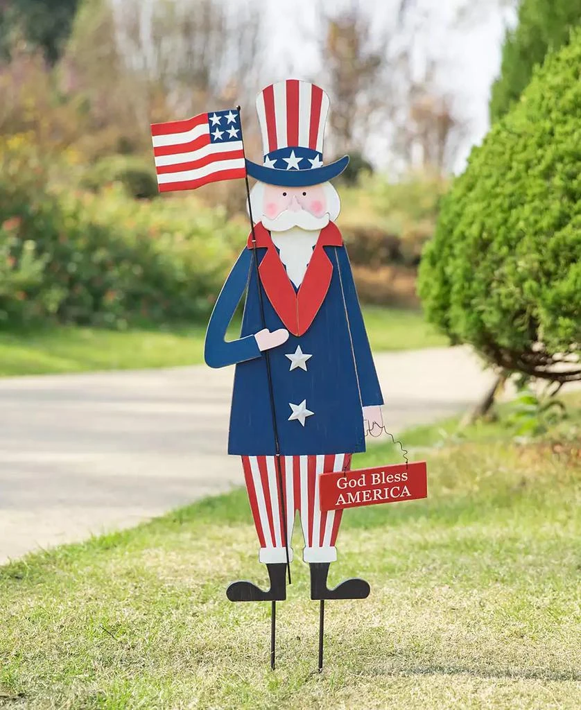 Glitzhome Wooden Patriotic Uncle Sam Yard Stake or Wall Decor or Porch Decor Kd, Three Function, 36" 4