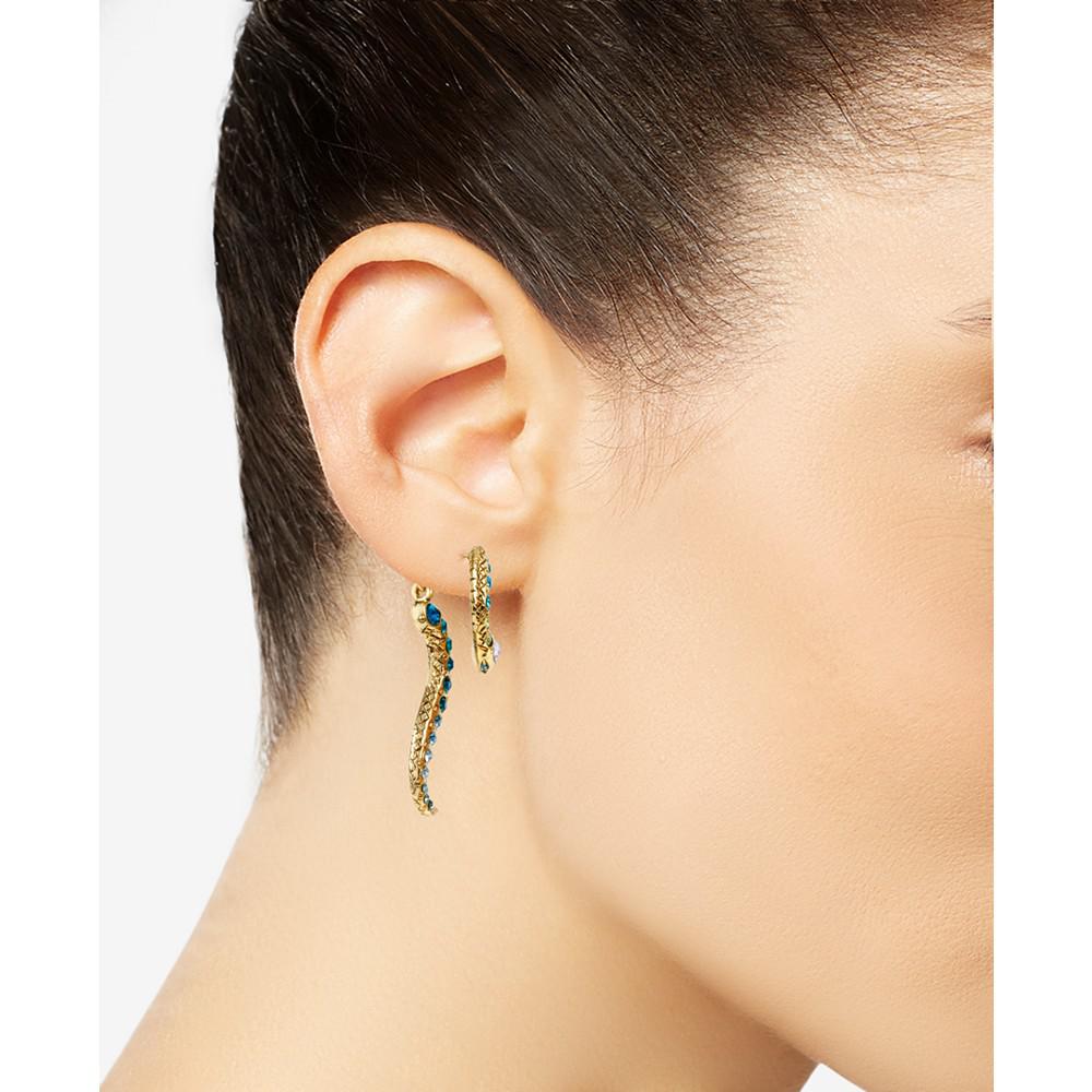 Betsey Johnson Gold-Tone Pavé Crystal Snake Front and Back Earrings