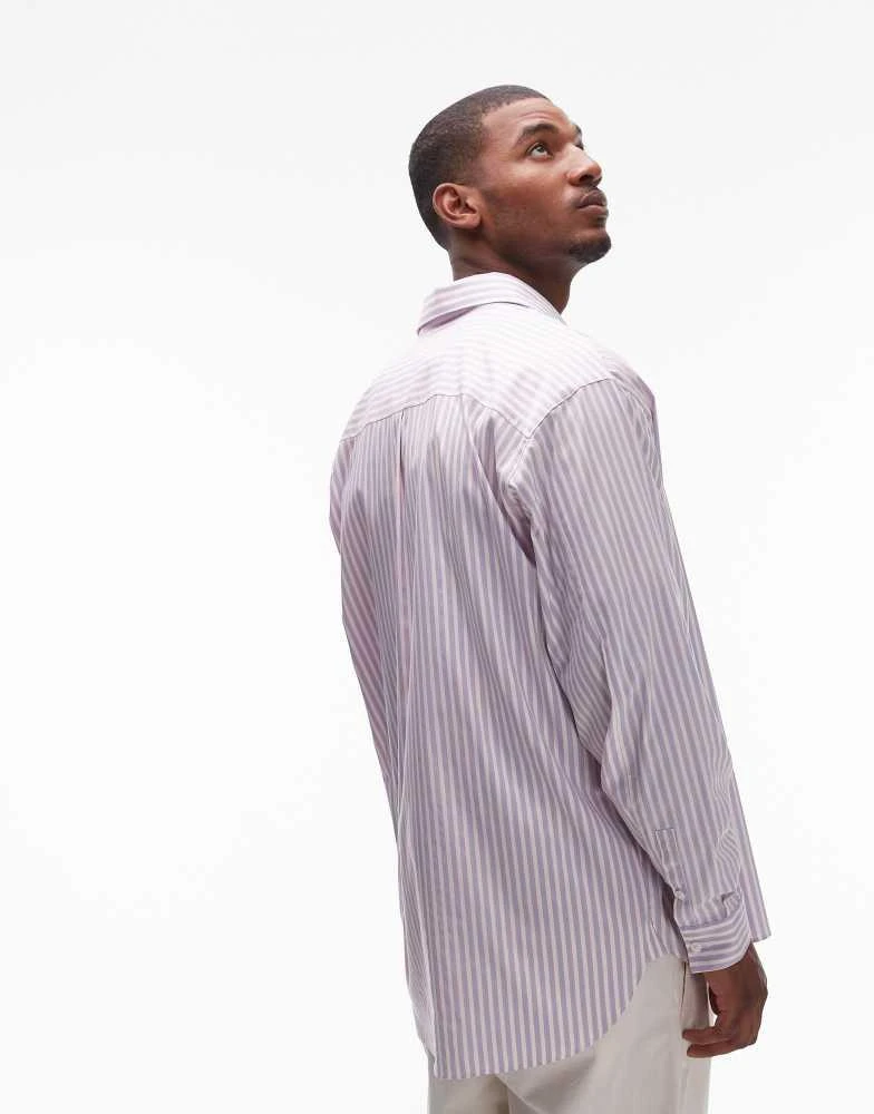 Topman Topman long sleeve oversized pink stripe shirt 4