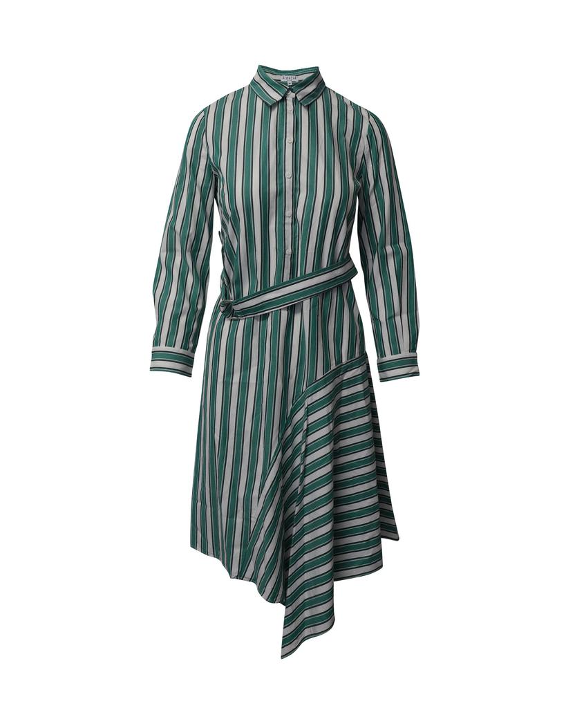 Claudie Pierlot Asymmetric Striped Shirt Dress in Green Cotton