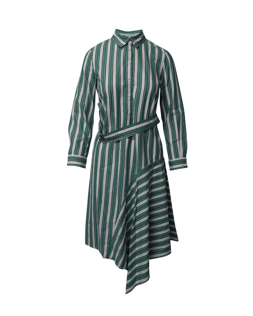 Claudie Pierlot Asymmetric Striped Shirt Dress in Green Cotton 1