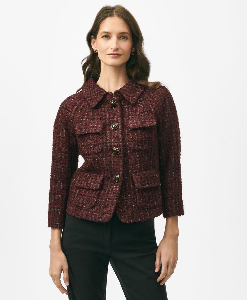 Brooks Brothers Cropped Jacket in Cotton-Wool Blend Boucle