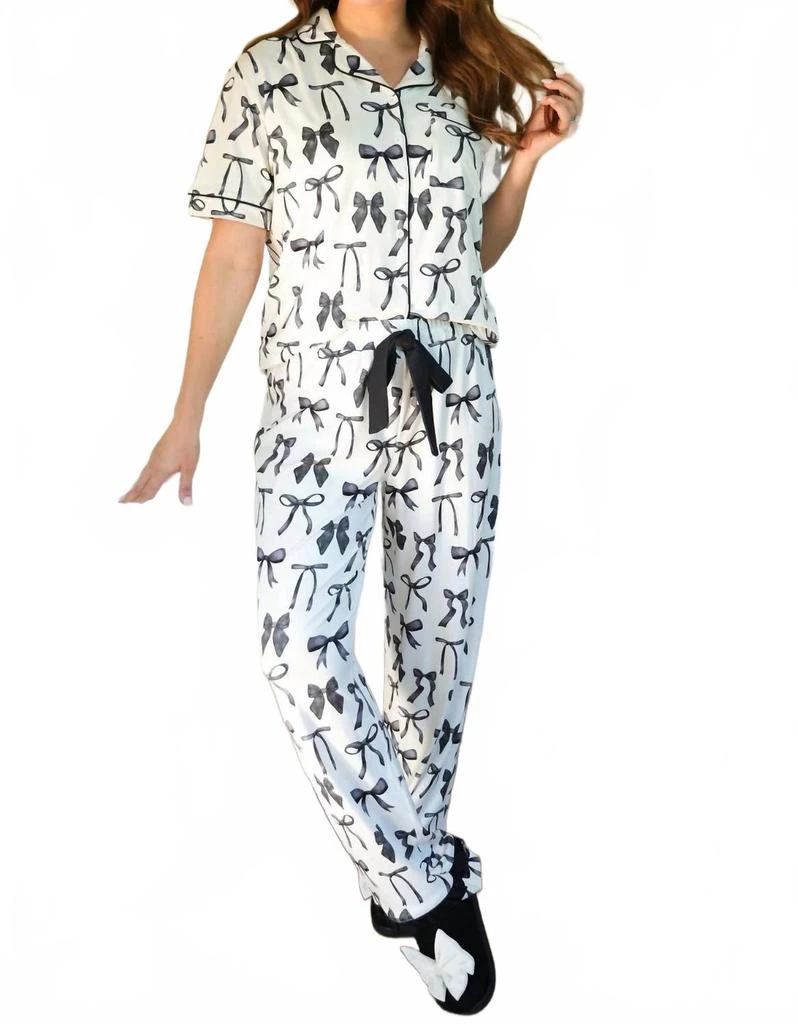Jess Lea Midnight Bow Pant Ruffle Pajama Set In White