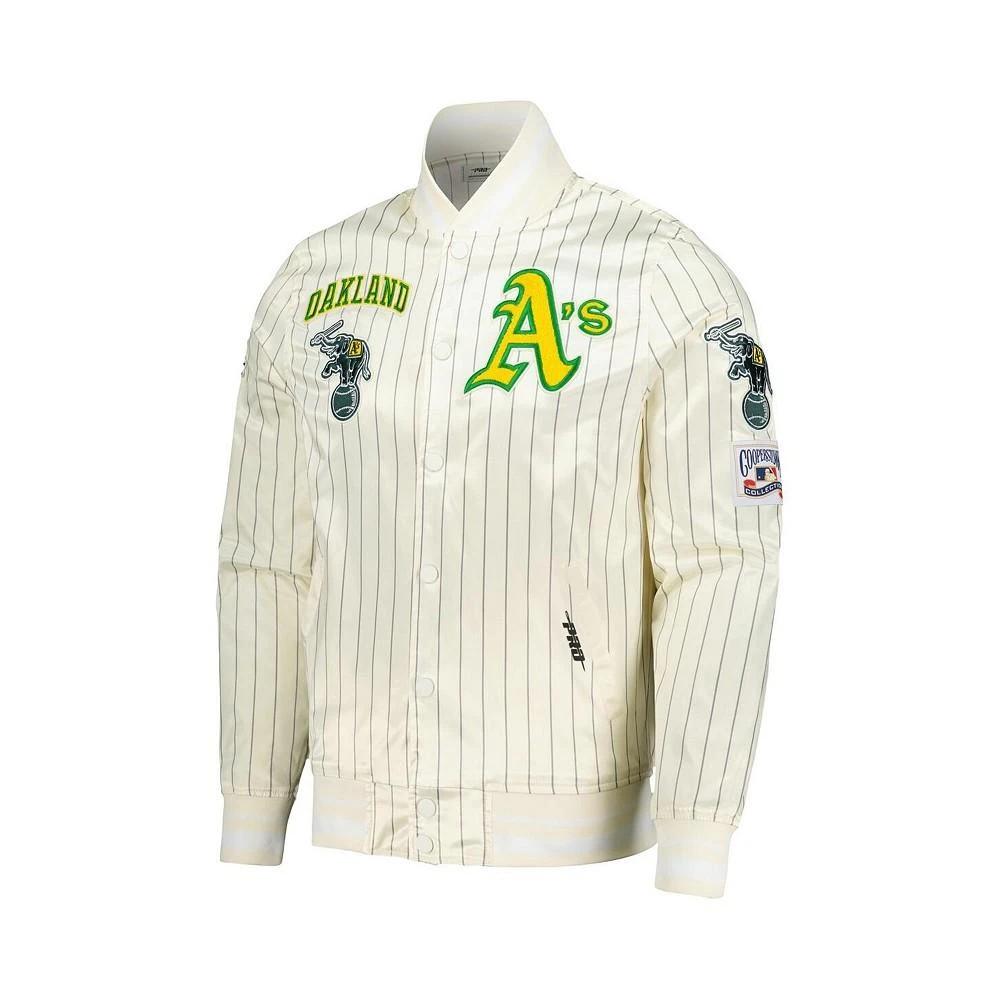 Pro Standard Men's Cream Oakland Athletics Cooperstown Collection Pinstripe Retro Classic Satin Full-Snap Jacket 2