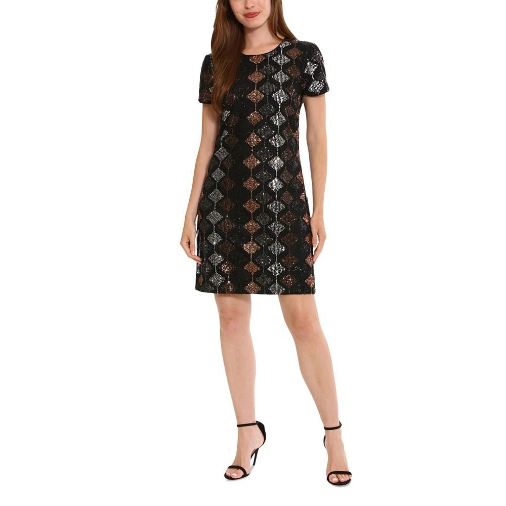 London Times Plus Size Short-Sleeve A-Line Sequin Dress 1