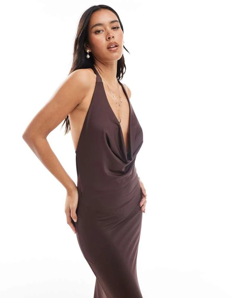 New Look New Look halter cowl neck maxi dress in brown 2