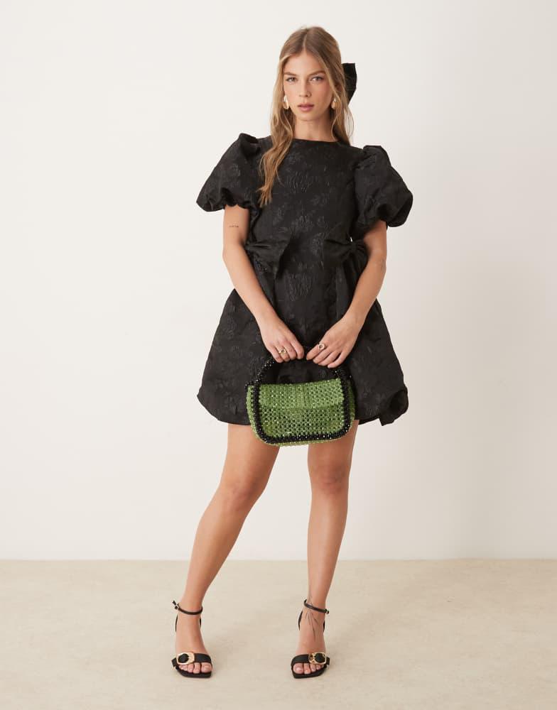 【英国発Sister Jane】Bow-embellished cloque mini dress SISTER JANE Bow-embellished cloqué mini dress 12-UK12-M