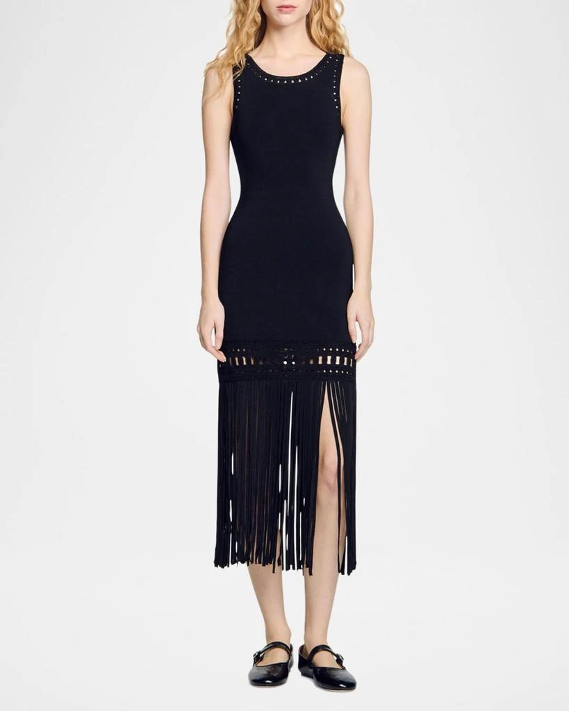 Sandro Lyne Fringe-Trim Midi Dress 4