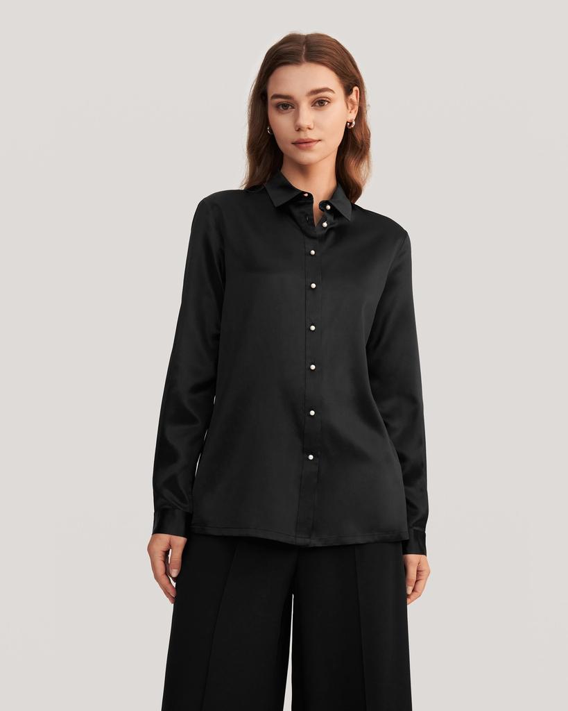 LILYSILK Classic Pearl Button Silk Shirt White