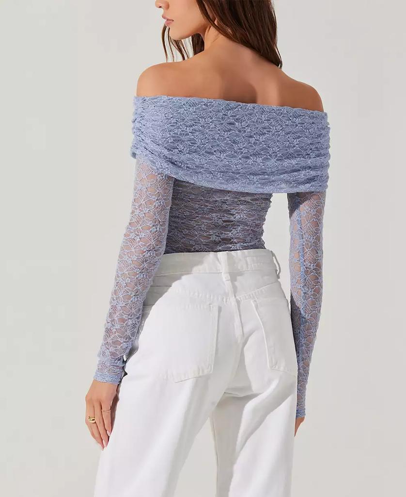 ASTR Women's Sheer Lace Diamante Off-The-Shoulder Top