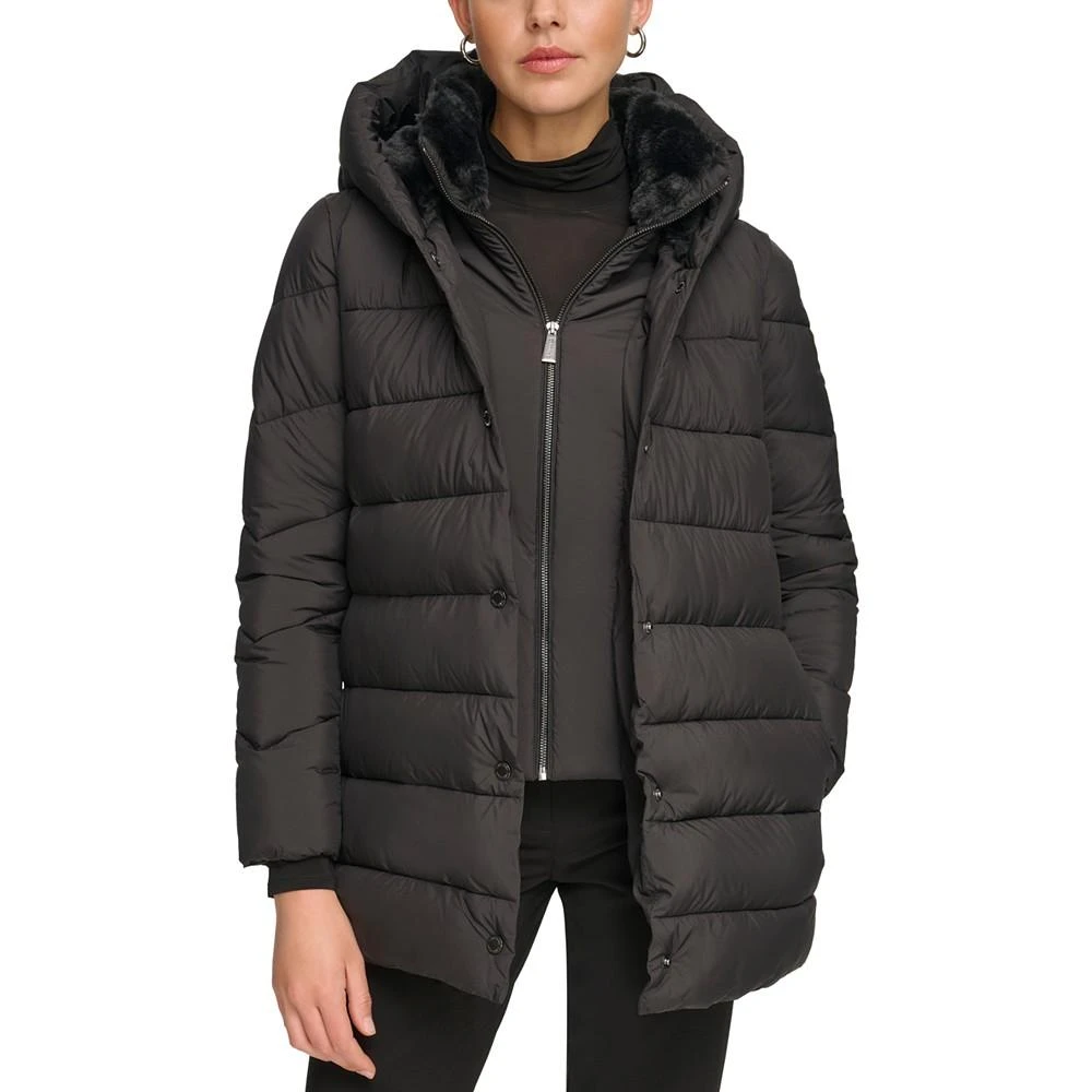 Calvin Klein Women's Bibbed Hooded Puffer Coat, Created for Macy's 5