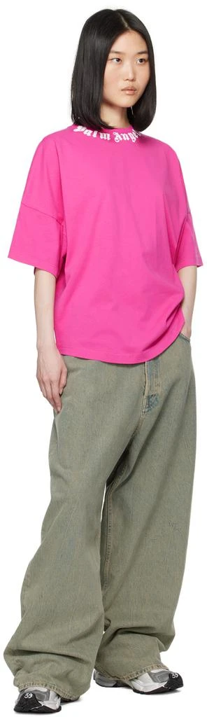 Palm Angels Pink Neck Logo T-Shirt 4