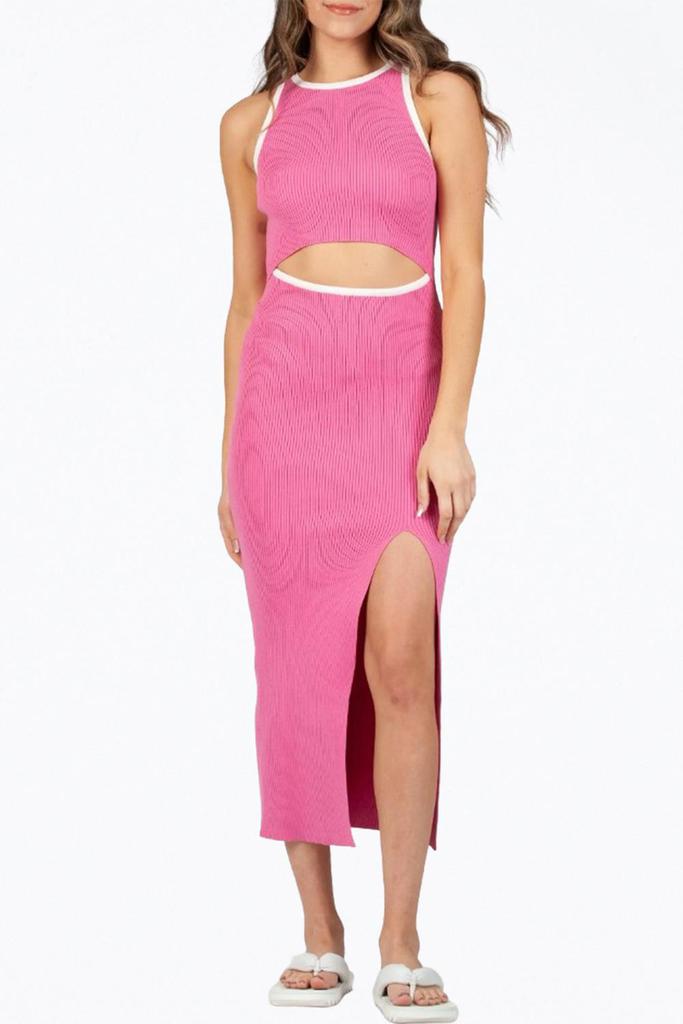 Lucca Denise Ribbed-Knit Cutout Midi Dress In Bubblegum Pink