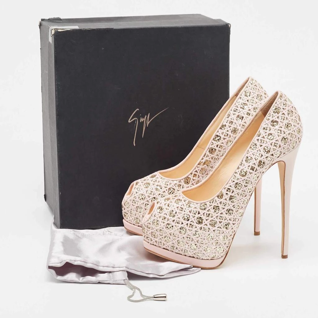 Giuseppe Zanotti Giuseppe Zanotti Pink Glitter Lace and Leather Sharon Platform Peep Toe Pumps Size 41 9