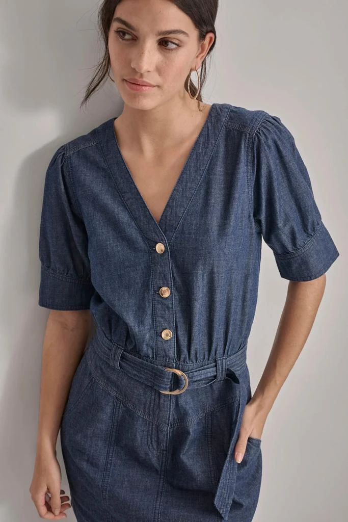 DKNY V-NECK BUTTON FRONT LIGHTWEIGHT DENIM DRESS 3