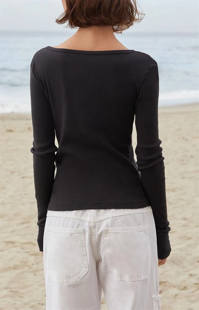 John Galt Black Athern Thermal Ribbed Long Sleeve Top 3