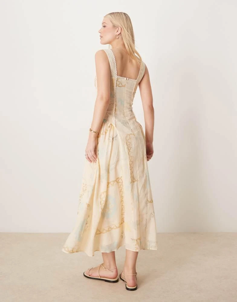 ASOS ASOS DESIGN prairie square neck maxi dress with dropped waist in blown out postcard print 3
