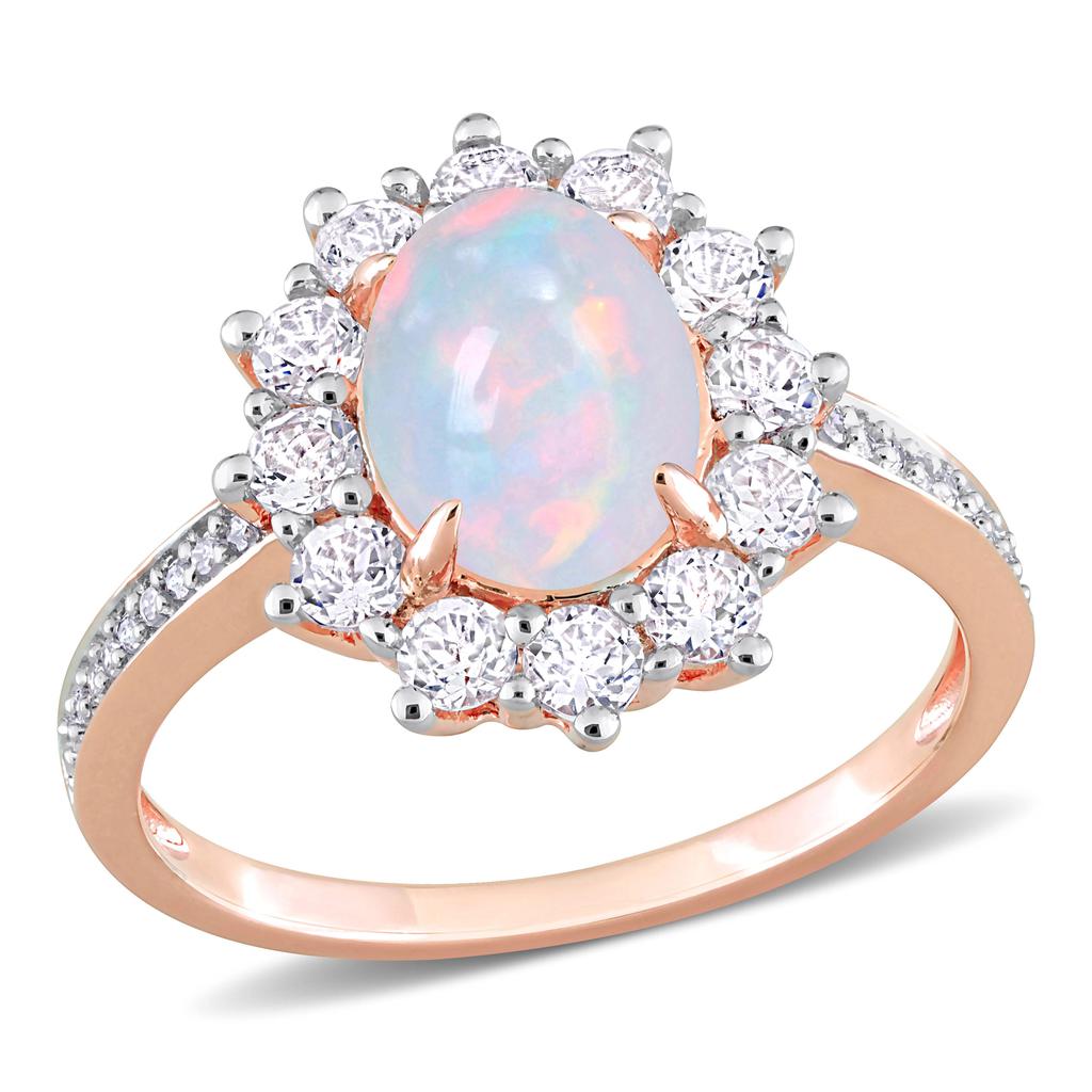 Mimi & Max 2 1/6 CT TGW Oval Shape Blue Ethiopian Opal and White Topaz and 1/10 CT TW Diamond  Halo Ring in Rose Plated Sterling Silver