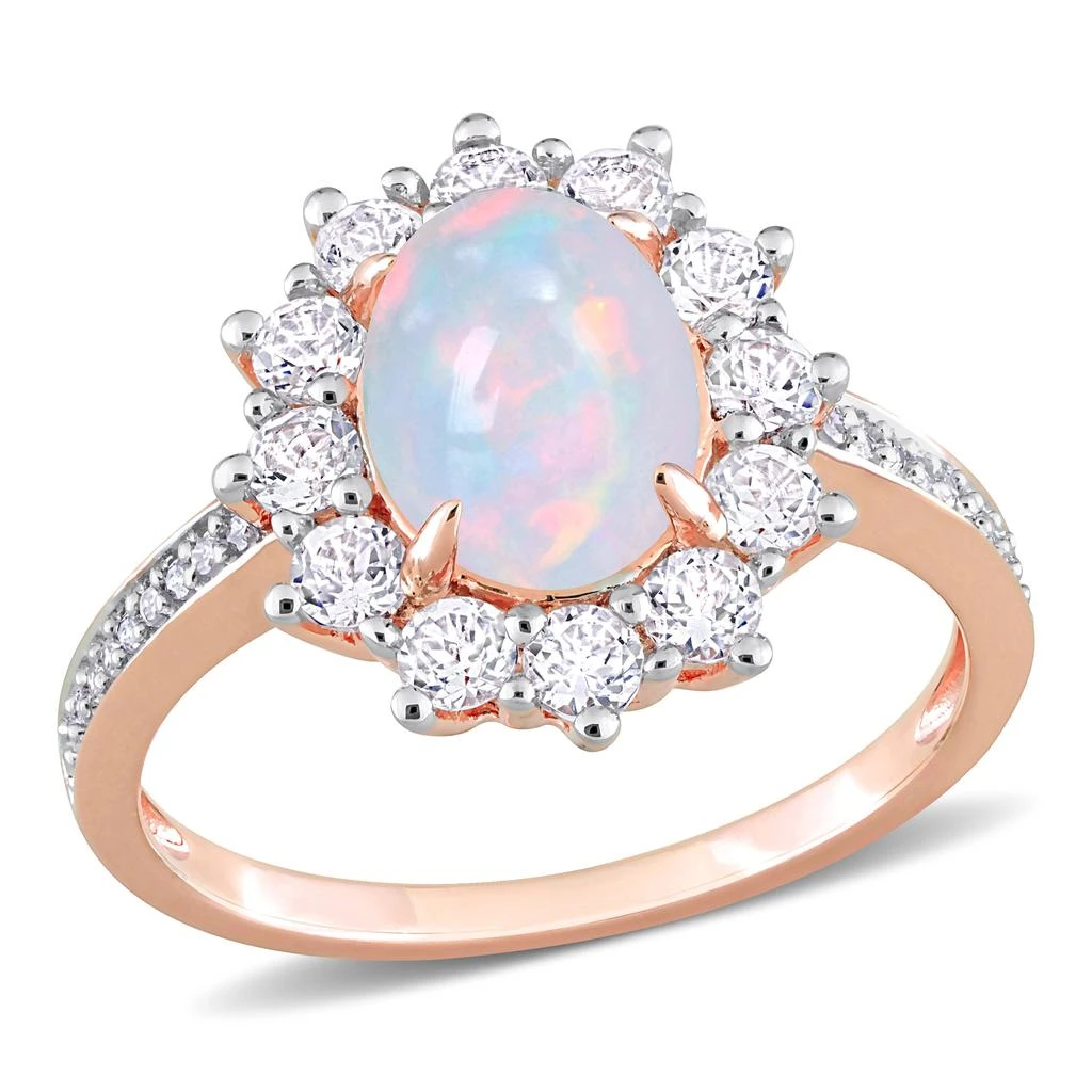 Mimi & Max 2 1/6 CT TGW Oval Shape Blue Ethiopian Opal and White Topaz and 1/10 CT TW Diamond  Halo Ring in Rose Plated Sterling Silver 1