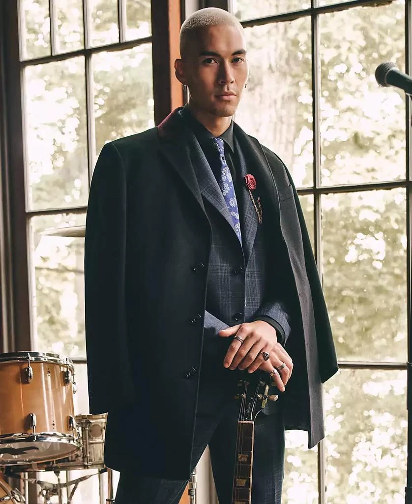 Tallia Men Wool Blend Overcoats with Contrast Velvet Top Collar 6