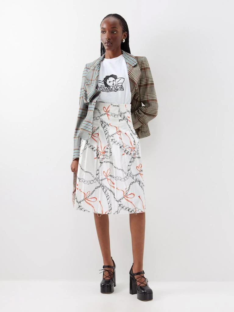 Yuhan Wang Chain and ribbon-print pleated cotton midi skirt 2