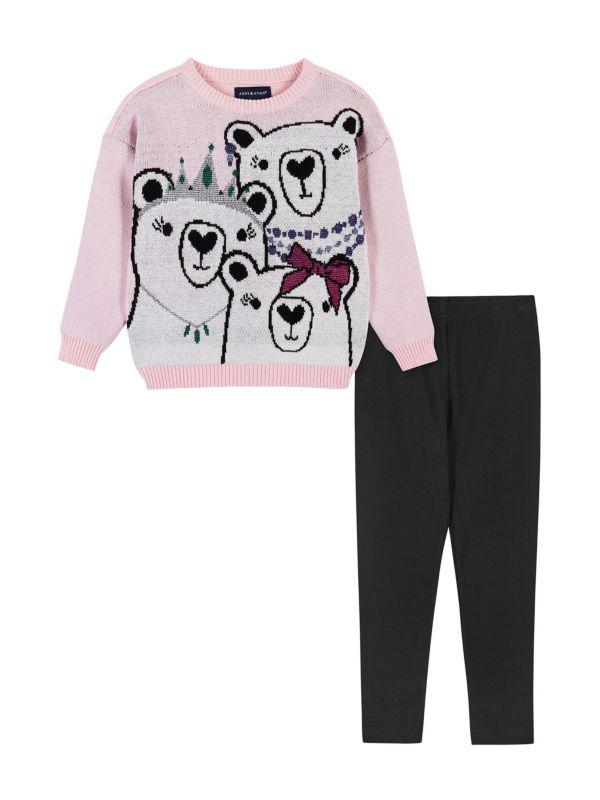 Andy & Evan Little Girl's 2-Piece Bear Sweater & Leggings Set