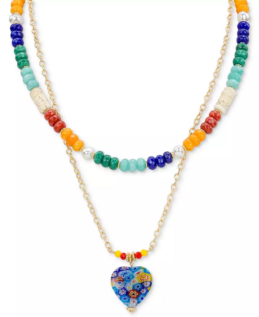 Patricia Nash Gold-Tone 2-Pc. Set Beaded & Heart Pendant Convertible Layered Necklace, 19" + 3" extender