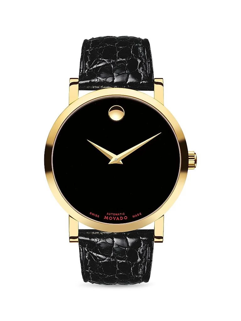 Movado Swiss Quartz Alligator Museum Watch Black Leather New in box Used Movado Museum 14k 34mm auto watch | Gray & Sons Jewelers main image 2