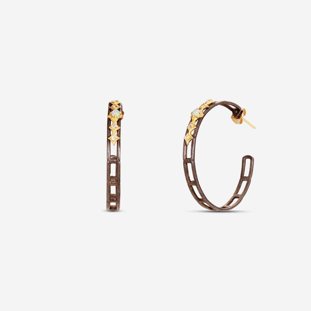 Armenta Armenta 18K Yellow Gold & Grey Sterling Silver Morganite & Australian Opal Crivelli Hoop Earrings 20539