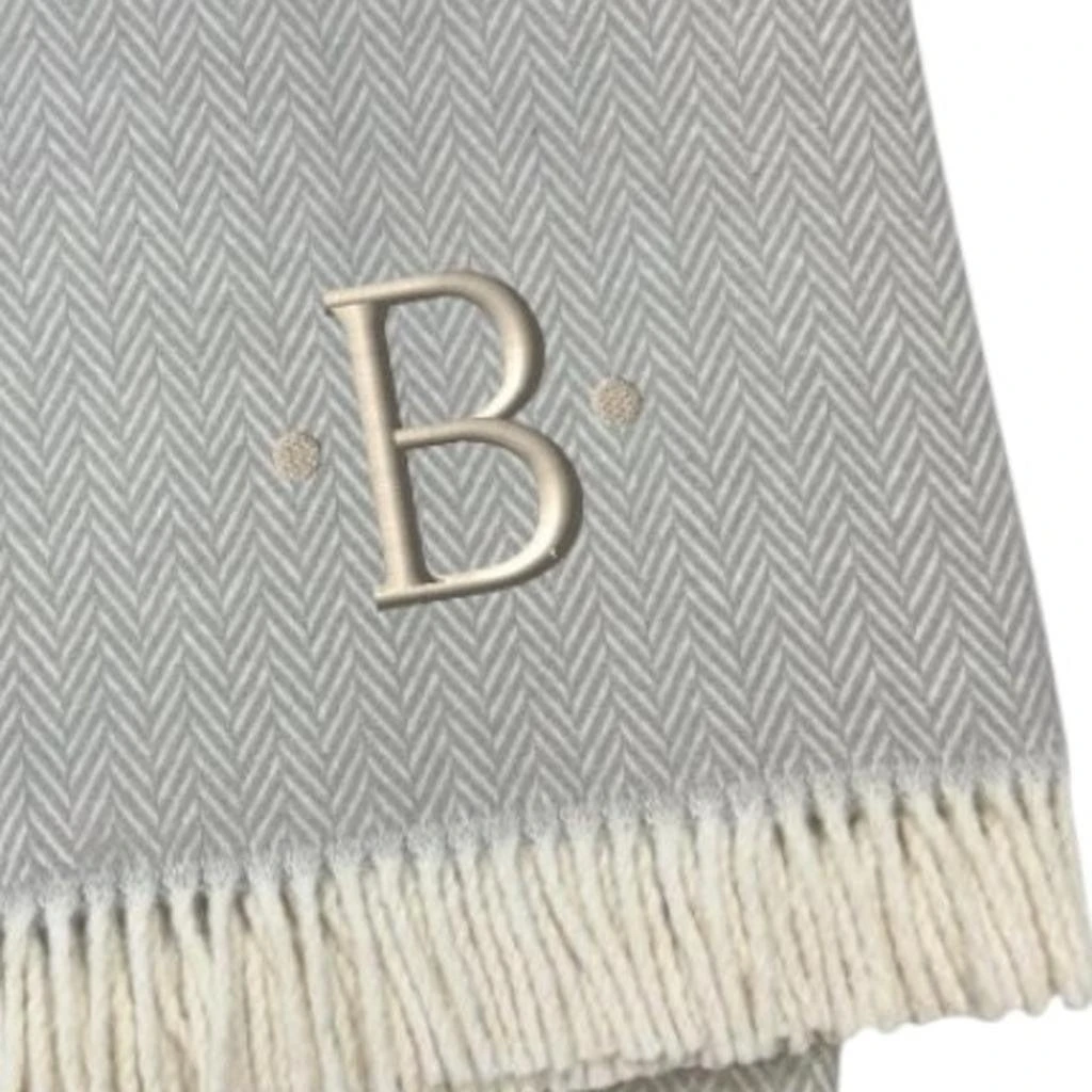 Hivvago 55" X 70" Gray And White Herringbone Cotton Blend B Initial Throw Blanket with Tassels And Embroidery 5