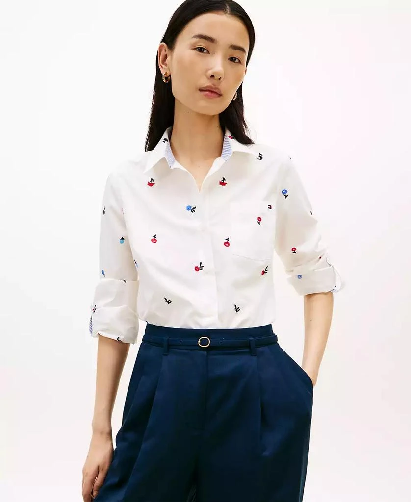 Tommy Hilfiger Women's Printed Roll-Tab Collared Shirt