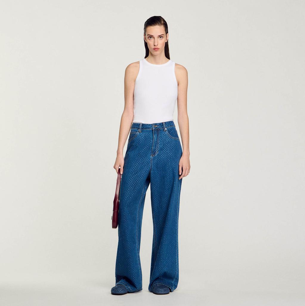 Sandro Wide-leg rhinestone jeans