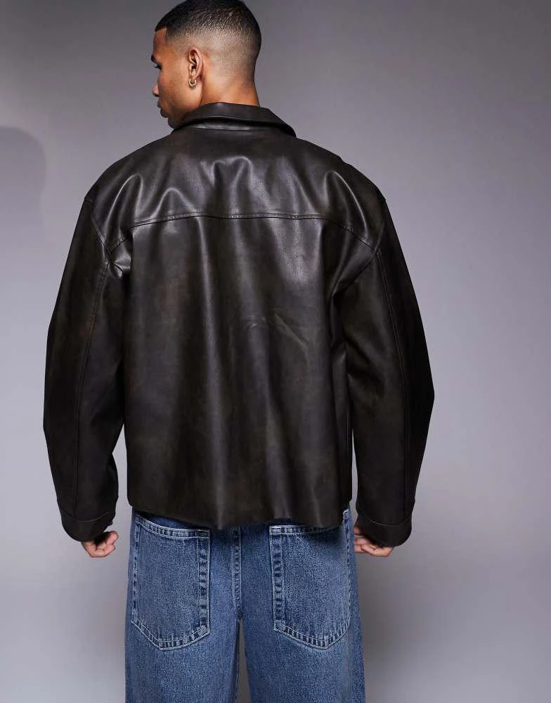 ASOS ASOS DESIGN faux leather harrington jacket in black wash 3