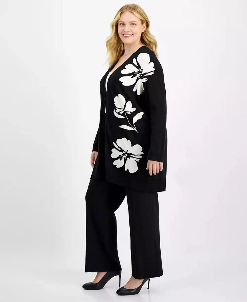 Anne Klein Plus Size Floral Intarsia Cardigan Sweater 4
