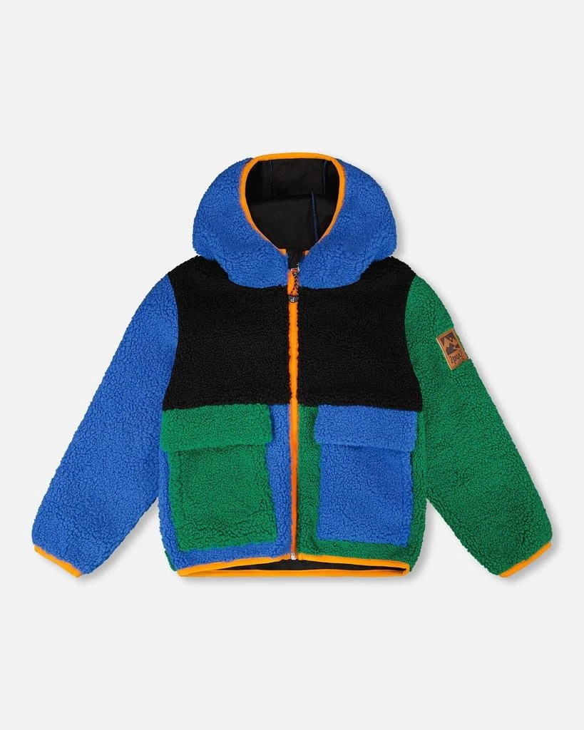 Deux par Deux Long Sleeve Sherpa Jacket Blue Colorblock